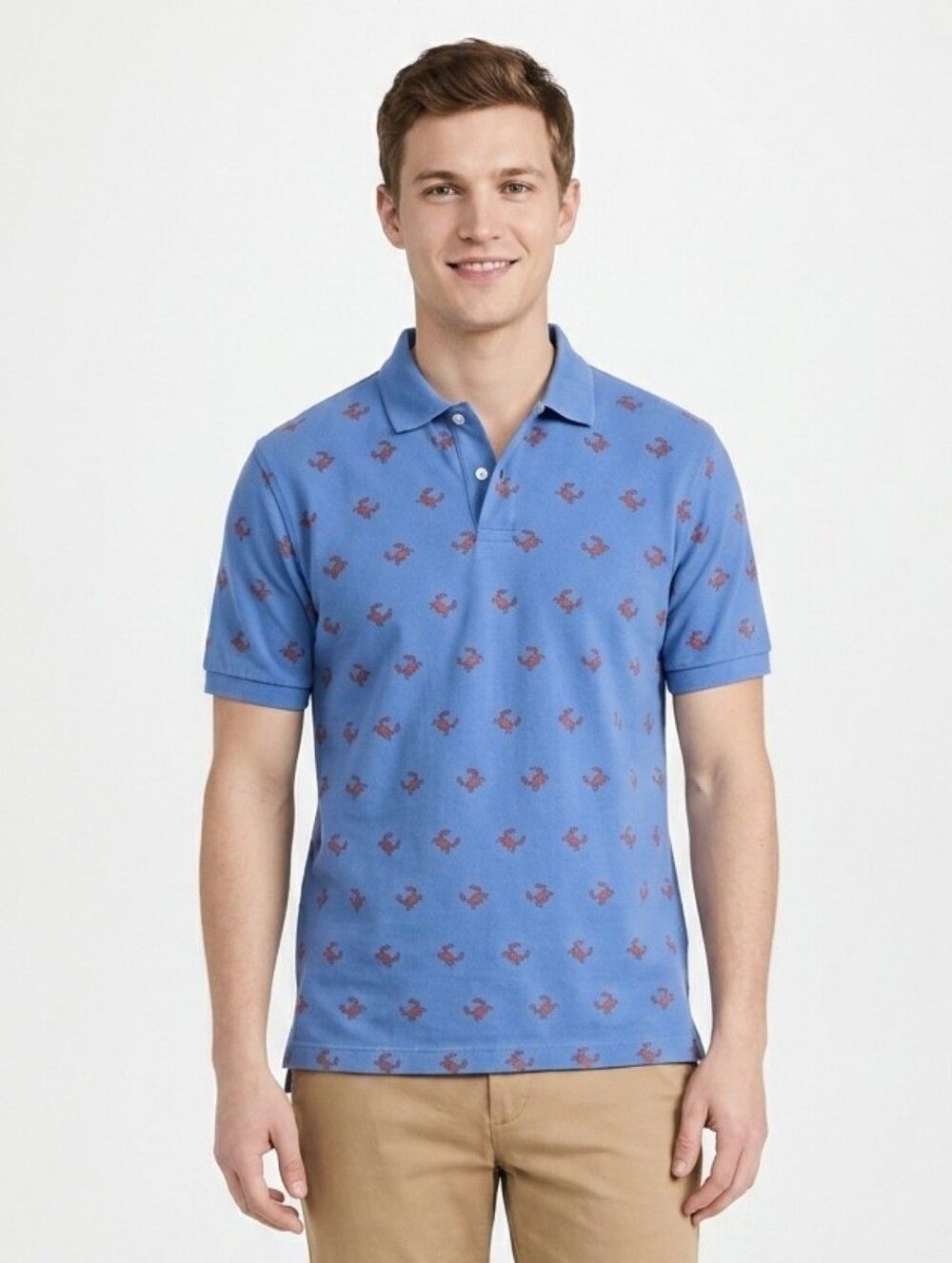 Brooks Brothers 346 Men Small Blue Red Crab All Over Print Cotton Polo Shirt